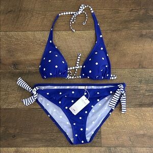 NWT Lascana Blue Polka Dot Tie-Side Bikini Set